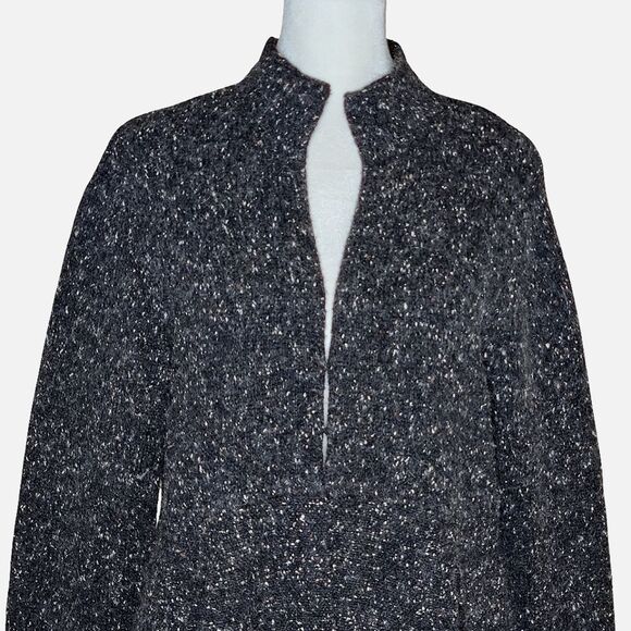 Eileen Fisher Funnel Neck Cardigan Sweater Charcoal Speckled Wool Blend Medium - Picture 2 of 13